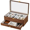 Waxvorax 12-Slot Solid Black Walnut Box with Valet Drawer