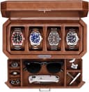 Rothwell 4-Slot Leather Watch Box with Valet Drawer