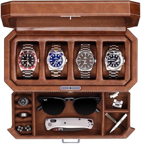Rothwell 4-Slot Leather Watch Box with Valet Drawer