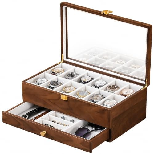 Waxvorax 12-Slot Solid Black Walnut Box with Valet Drawer